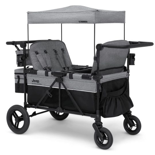 Convertible 4-Kid Wagon Stroller with 5 Seating Options, Canopy, Storage, Cooler & Safety Harnesses