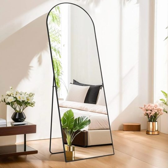 21x64 Full Length Arched Mirror, Large Tall Body Dressing Mirror with Aluminum Alloy Frame, Stand and Wall Mount Option