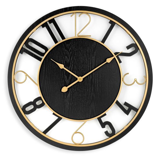 24 Inch Round Wooden Wall Clock, Modern Analog Clock with Numeral Design, Battery Operated