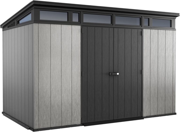 11 x 7 ft Resin Outdoor Storage Shed - Grey & Black Garden Shed Kit for Tools and Patio Storage
