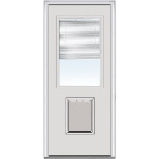 32 x 80-Inch Primed Steel Exterior Door, 1/2 Lite Clear Glass with Internal Blinds and Pet Door, Right-Hand Inswing