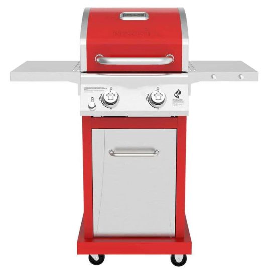 2-Burner Propane Gas Grill, 28,000 BTU, Stainless Steel, Red