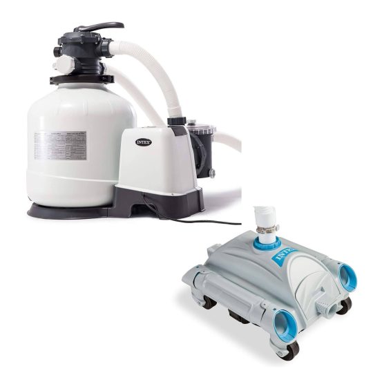3000 GPH Above Ground Sand Filter Pump with Automatic Timer & Vacuum Cleaner