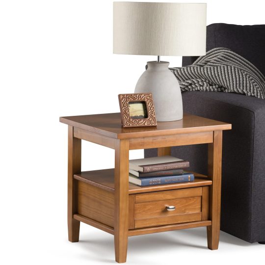 20 Inch Wide Solid Wood Rectangle End Table, Transitional Side Table
