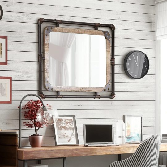 31 Inch Industrial Metal Floating Wall Mirror, Modern Decorative Wall Mirror