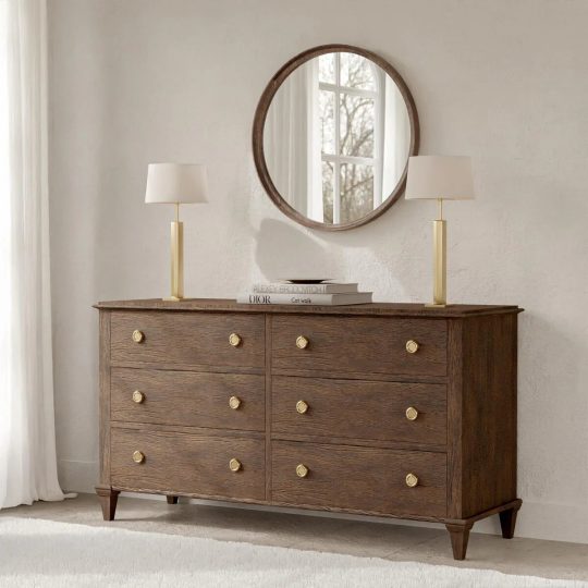 Classic Farmhouse Round Wall Mirror, Wooden Frame Decorative Accent Mirror for Living Room, Bedroom and Entryway