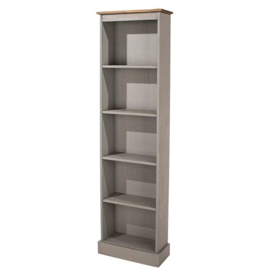 Tall Narrow Wood Bookcase, Slim Freestanding Bookshelf for Small Spaces, Home Office and Living Room