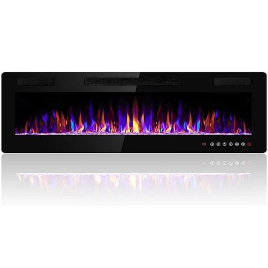 30-72 Inch Ultra-Thin Electric Fireplace, Linear Recessed Wall Mounted Fireplace with Remote Control