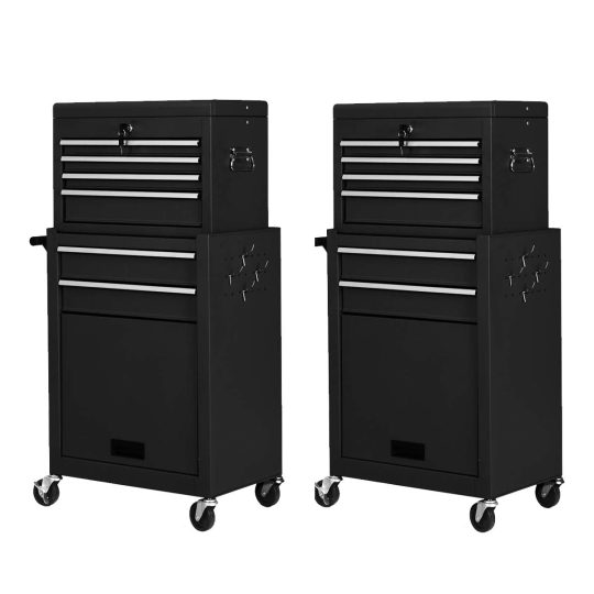 2-Piece 6-Drawer Rolling Tool Chest – Toolbox Set of 2