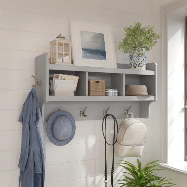 40 Inch Wall Mounted Coat Rack with Shelf, Wooden Entryway Storage and Hanging Organizer