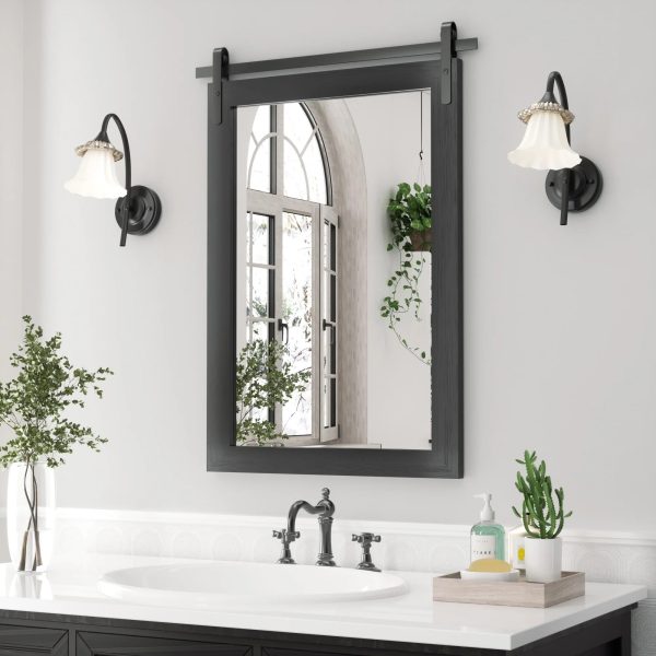 Modern Rectangular Wall Mirror with Wood Frame, Bathroom and Barn Door Mirror, Multiple Sizes