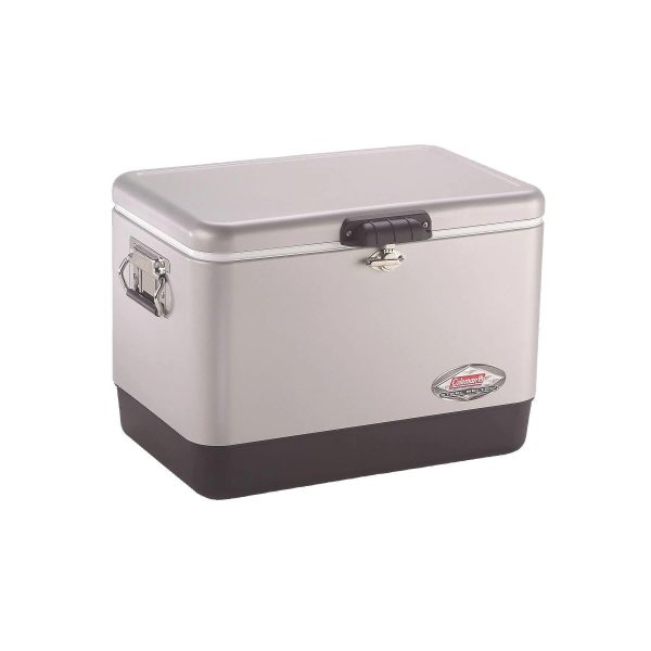 54 Quart Steel Belted Cooler - Hard Outdoor Cooler with Seat Lid and Leak Resistant Drain