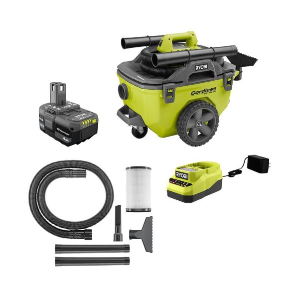 18V Cordless 6-Gallon Wet/Dry Vacuum Kit with 4.0Ah Battery, Charger and Accessories