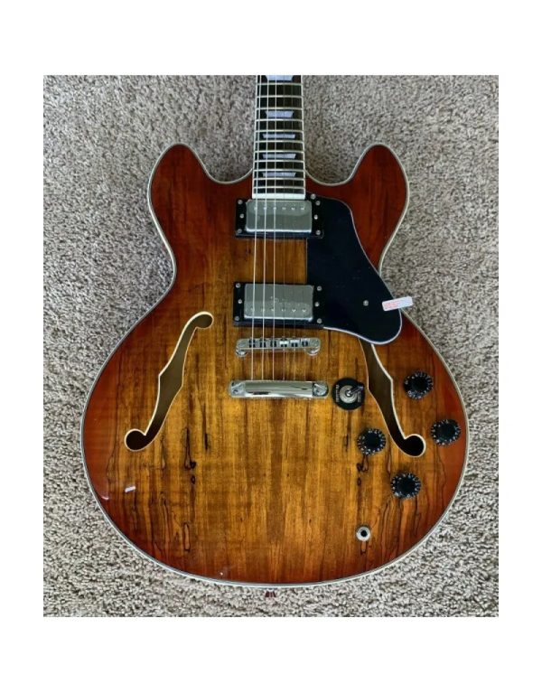 6-String Semi-Hollow Electric Guitar with Spalted Maple Finish, Brown