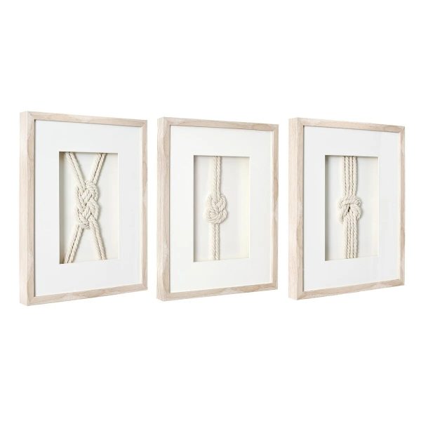 3-Piece Framed Nautical Knots Wall Decor Set, Natural Finish Coastal Wall Art