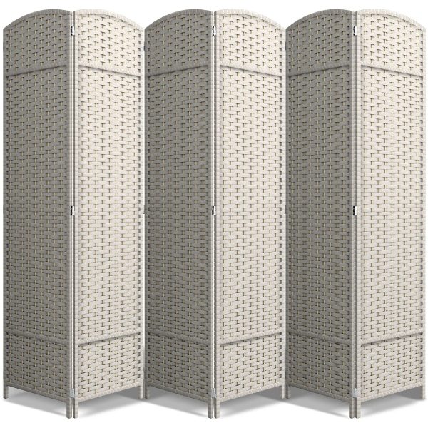 6 Panel Room Divider, 6ft Tall Extra Wide Folding Privacy Screen with Hand-Woven Mesh Panels