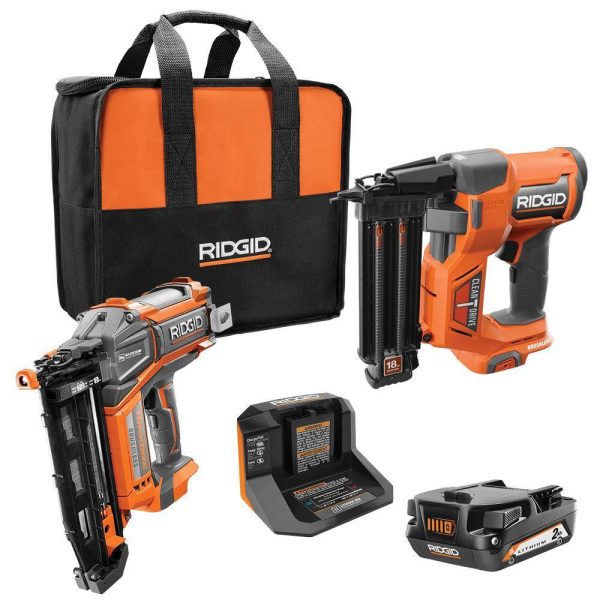 18V Brushless Cordless Nailer Combo Kit with Brad and Finish Nailers, Battery and Charger